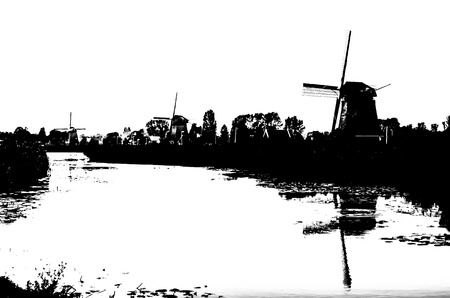 Dutch windmill slhouetteの写真素材