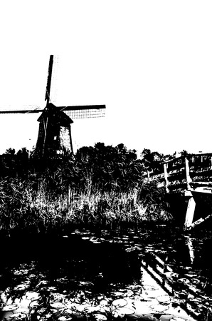 Dutch windmill slhouetteの写真素材