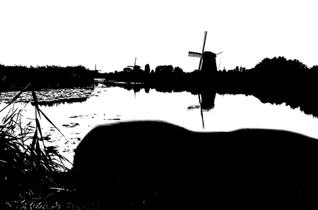 Dutch windmill slhouetteの写真素材