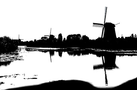 Dutch windmill slhouetteの写真素材
