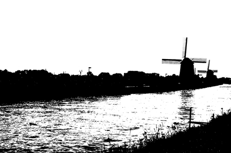 Dutch windmill slhouetteの写真素材