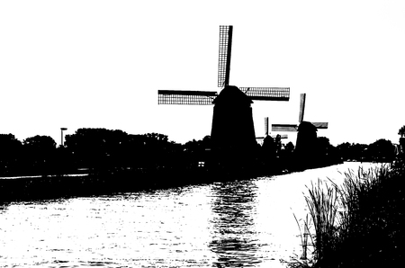 Dutch windmill slhouetteの写真素材