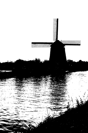 Dutch windmill slhouetteの写真素材