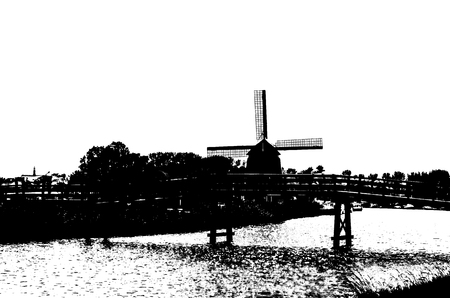Dutch windmill slhouetteの写真素材
