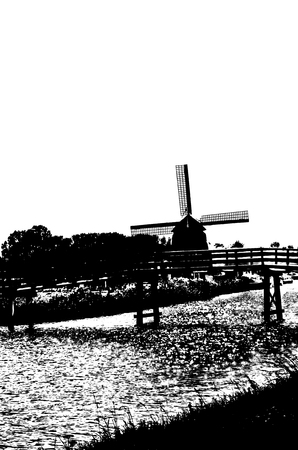 Dutch windmill slhouetteの写真素材