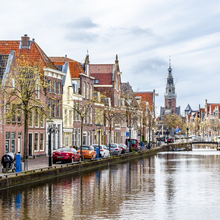 ALKMAAR, THE NETHERLANDS - APRIL 22, 2016: Urban landscape in Alkmaar, the Netherlands, canal viewのeditorial素材