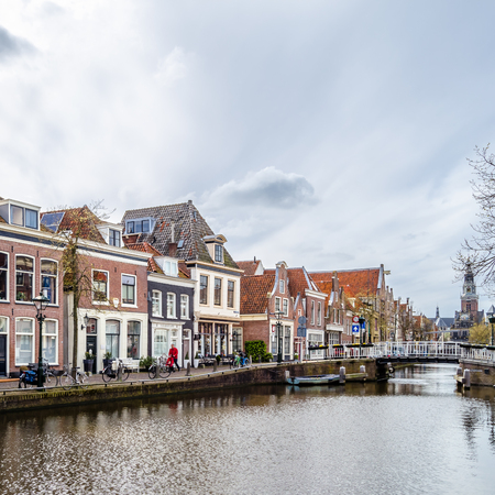 ALKMAAR, THE NETHERLANDS - APRIL 22, 2016: Urban landscape in Alkmaar, the Netherlands, canal viewのeditorial素材