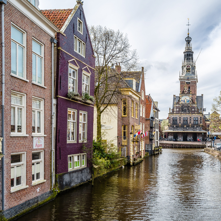 ALKMAAR, THE NETHERLANDS - APRIL 22, 2016: Urban landscape in Alkmaar, the Netherlands, canal viewのeditorial素材