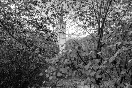 View of Soto de Agues village in Asturias, northern Spain, black and white imageの写真素材