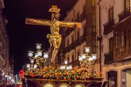 PALENCIA, SPAIN - MARCH 24, 2016: Traditional Spanish Holy Week (Semana Santa) procession on Holy Thursday night in the streets of Palencia (Castilla y Leon), Spainのeditorial素材