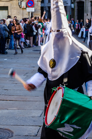 SANTIAGO DE COMPOSTELA, SPAIN - APRIL 3, 2015: Traditional Spanish Holy Week (Semana Santa) procession on Holy Friday in the streets of Santiago de Compostela (Galicia), Spainのeditorial素材