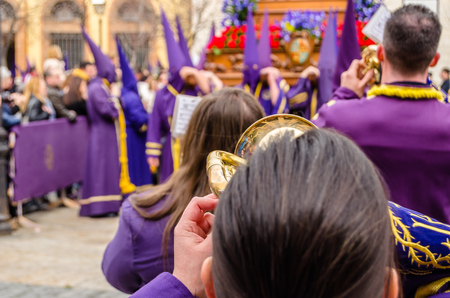 PALENCIA, SPAIN - MARCH 25, 2016: Traditional Spanish Holy Week (Semana Santa) procession on Holy Friday in the streets of Palencia (Castilla y Leon), Spainのeditorial素材