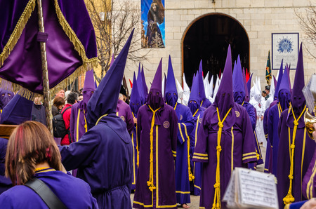 PALENCIA, SPAIN - MARCH 25, 2016: Traditional Spanish Holy Week (Semana Santa) procession on Holy Friday in the streets of Palencia (Castilla y Leon), Spainのeditorial素材
