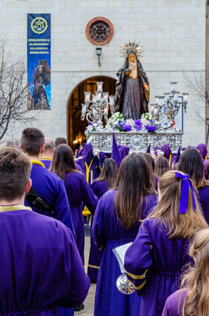 PALENCIA, SPAIN - MARCH 26, 2016: Traditional Spanish Holy Week (Semana Santa) procession on Holy Saturday in the streets of Palencia (Castilla y Leon), Spainのeditorial素材