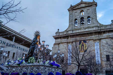 PALENCIA, SPAIN - MARCH 26, 2016: Traditional Spanish Holy Week (Semana Santa) procession on Holy Saturday in the streets of Palencia (Castilla y Leon), Spainのeditorial素材