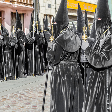 ZAMORA, SPAIN - MARCH 25, 2016: Traditional Spanish Holy Week (Semana Santa) procession on Holy Friday in the streets of Zamora(Castilla y Leon), Spainのeditorial素材