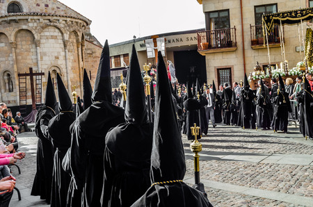 ZAMORA, SPAIN - MARCH 25, 2016: Traditional Spanish Holy Week (Semana Santa) procession on Holy Friday in the streets of Zamora(Castilla y Leon), Spainのeditorial素材