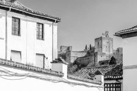 Black and white image of architecture in Granada, Andalusia, southern Spainの写真素材