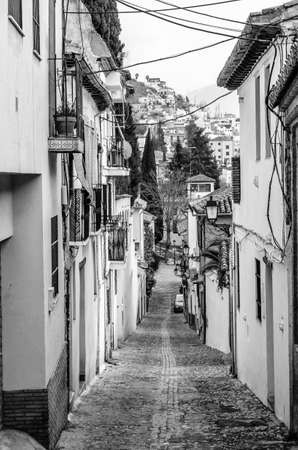 Black and white image of architecture in Granada, Andalusia, southern Spainの写真素材