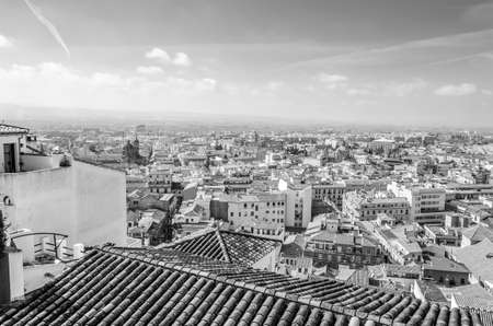 Urban landscape, Granada city view, Andalusia, southern Spain, black and white imageの写真素材