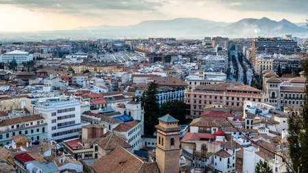 Urban landscape, Granada city view at sunset, Andalusia, southern Spainの写真素材