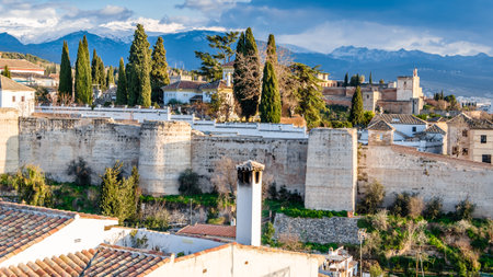 Urban landscape, Granada city view at sunset, Andalusia, southern Spainの写真素材