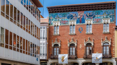 PALENCIA, SPAIN - MARCH 27, 2016: View of Colegio de Villandrando in Palencia, a building built in 1910-1911 by the architect JerÃ³nimo Arroyo, being an example of floral modernism, with neo-Romanesque and neo-Romanesque elementsのeditorial素材