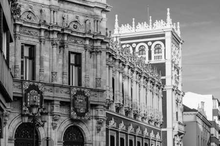 PALENCIA, SPAIN - MARCH 24, 2016: View of the Provincial Palace of Palencia, Spain, decorated during Holy Weekのeditorial素材