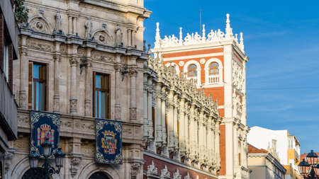PALENCIA, SPAIN - MARCH 24, 2016: View of the Provincial Palace of Palencia, Spain, decorated during Holy Weekのeditorial素材