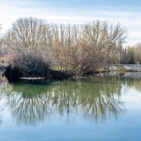 View of the Carrion river in the city of Palencia (Castile and Leon), Spainの写真素材