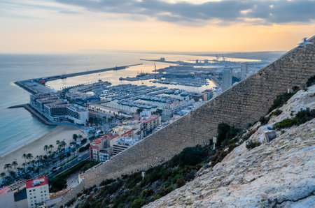 ALICANTE, SPAIN - DECEMBER 27, 2018: Aerial view of the Mediterranean city of Alicante, seen from the Santa Barbara castleのeditorial素材