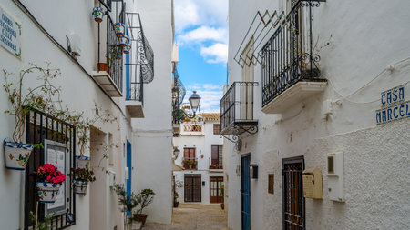 ALTEA, SPAIN - DECEMBER 28, 2018: Narrow streets in the Mediterranean white village of Altea, Alicante province, Spainのeditorial素材