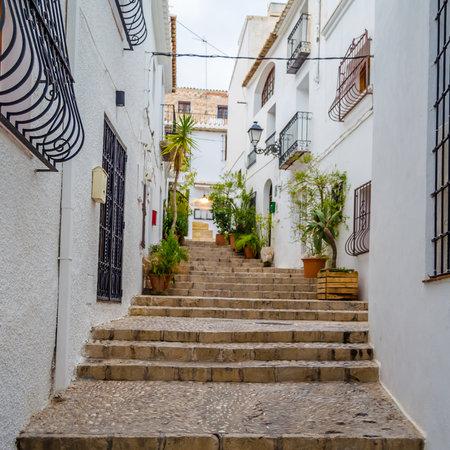 Architecture in the Mediterranean white village of Altea, Alicante province, Spainの写真素材