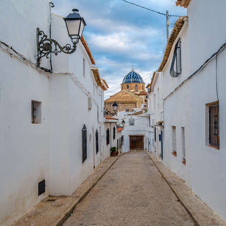Architecture in the Mediterranean white village of Altea, Alicante province, Spainの写真素材