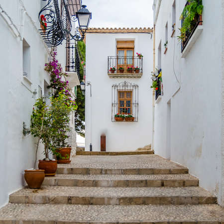 Architecture in the Mediterranean white village of Altea, Alicante province, Spainの写真素材