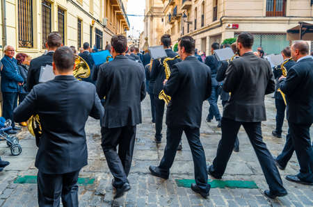 ELCHE, SPAIN - DECEMBER 29, 2018: Religious procession during the Feast of the Coming of the Virgin ("Fiestas de la Venida de la Virgen"), a local holiday in the city of Elche, Alicante province, Spainのeditorial素材