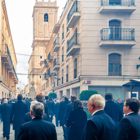 ELCHE, SPAIN - DECEMBER 29, 2018: Religious procession during the Feast of the Coming of the Virgin...