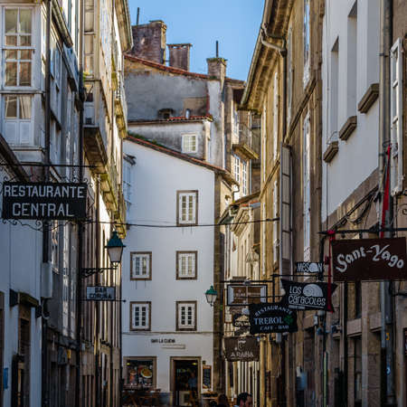 SANTIAGO DE COMPOSTELA, SPAIN - APRIL 4, 2015: Urban scene in Santiago de Compostela, Galicia, northern Spainのeditorial素材