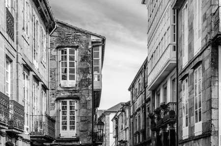 Architecture in Santiago de Compostela, northern Spain, black and white imageの写真素材