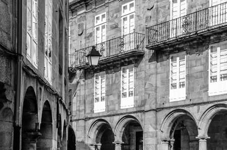 Architecture in Santiago de Compostela, northern Spain, black and white image