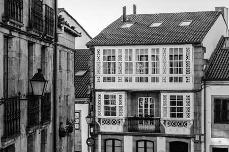 Architecture in Santiago de Compostela, northern Spain, black and white image