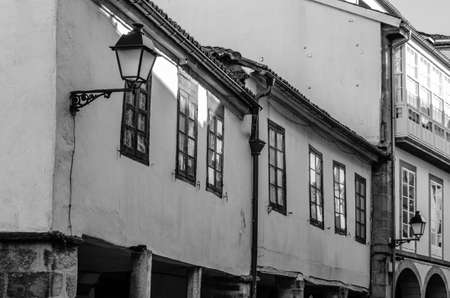 Architecture in Santiago de Compostela, northern Spain, black and white imageの写真素材