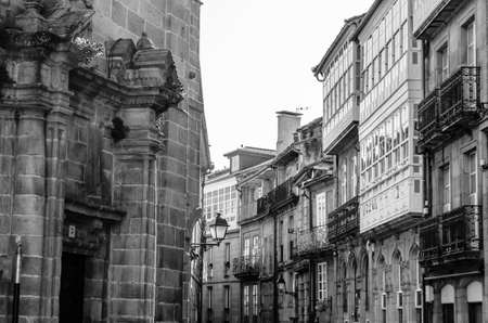 Architecture in Santiago de Compostela, northern Spain, black and white imageの写真素材