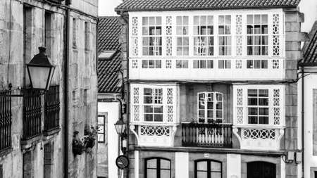 Architecture in Santiago de Compostela, northern Spain, black and white image
