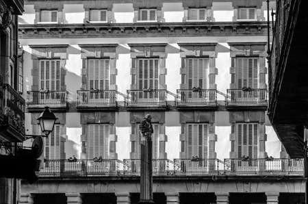 Architecture in Santiago de Compostela, northern Spain, black and white imageの写真素材
