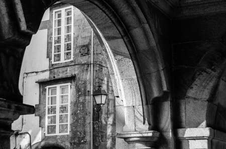 Architecture in Santiago de Compostela, northern Spain, black and white imageの写真素材