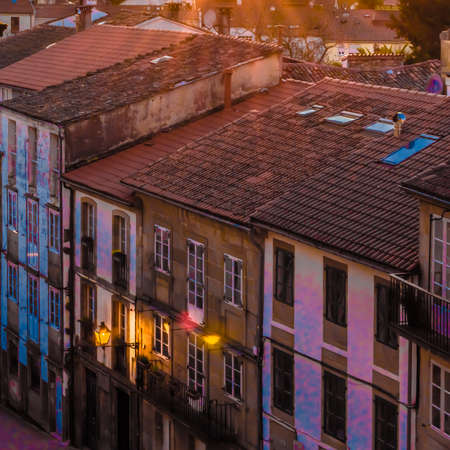 Architecture in Santiago de Compostela, northern Spain, colorful illustrationの写真素材
