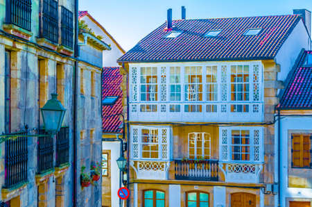 Architecture in Santiago de Compostela, northern Spain, colorful illustrationの写真素材