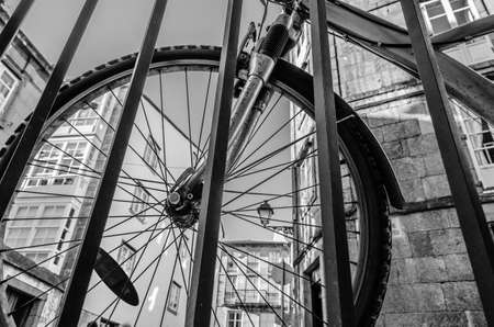 Urban scene, bicycle in the streets of Santiago de Compostela, Spainの写真素材