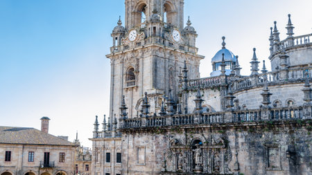 Religious architecture, cathedral of Santiago de Compostela, pilgrimage place in Spainの写真素材